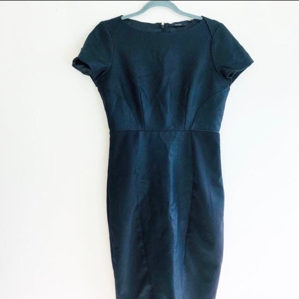 Tahari Black Fitted Dress Woman’s Sz 10 Pencil Career Short Sleeve Fitted